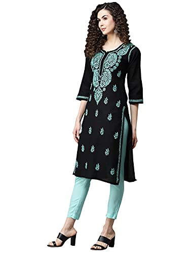 Image of Ada Hand Embroidered Lucknowi Chikankari Cotton Kurta Kurti for Women A411191