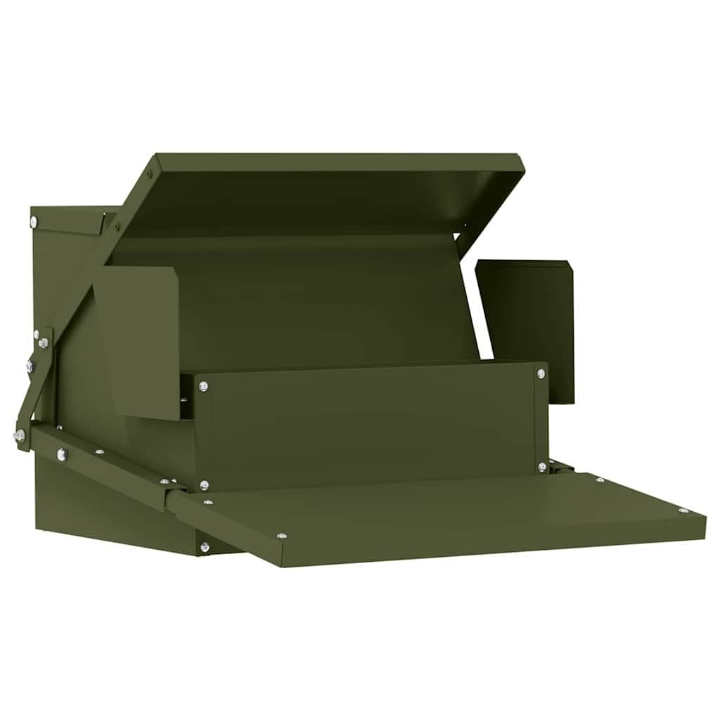 Alimentador de pedal para gallinas de acero verde oliva 50 x 40 x 29 cm, dispensador de alimentación gallina exterior, alimentador de aves de corral práctico con mecanismo automático