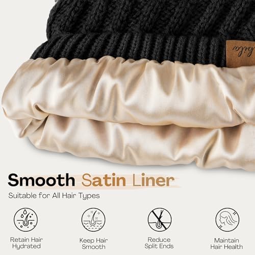 Bebila 2 Pack Ponytail Beanies for Women,Satin Lined Winter Knit Hat (US, Alpha, One Size, 2 Pack-Black+Purple Multicolor) - 2