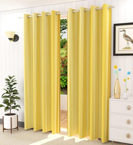 Image of Curtains 9 Feet Long for Living Room - Long Door Curtains Set 1 Pcs Panel, Solid Parda for Home Decor & Office Yellow Colour 9 feet (48 x 108 Inch) - 1 Pcs