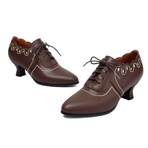 Genérico Zapatos de Punta Puntiaguda Estilo inglés para Mujer (Brown 4300)