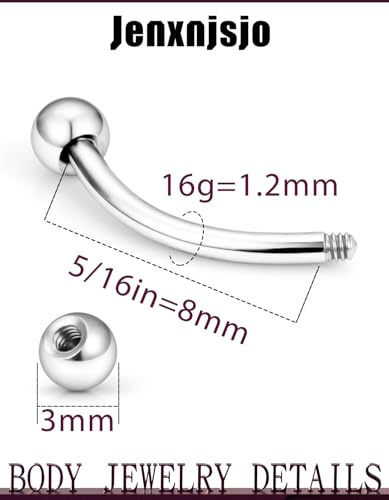 Jenxnjsjo 16g 6/8/10mm Eyebrow/Rook/Snug/Vertical-Labret/VCH/Snake-Eyes/Anti-Tragus/Christina/Daith/Belly-Button/Bridge/Hood/Surface Curved Barbell Piercing Jewelry for Women Men4