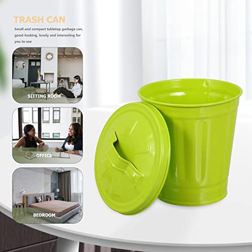 Image of Mini Trash can with Lid Small Desktop Garbage Bin Compact Metal Waste Basket for Bedroom Office Tabletop Use and Flower Pot Container