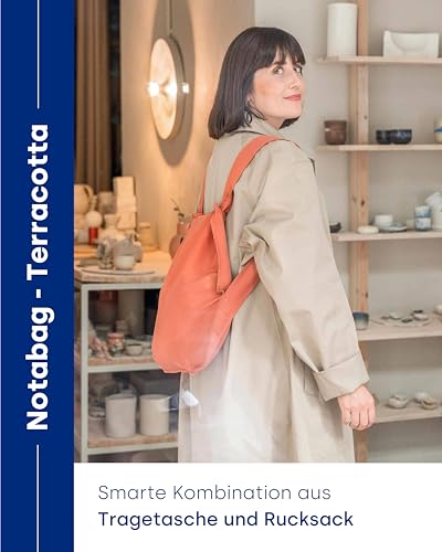 Notabag Original 2 in 1 Rucksack Handtasche (Terracotta) – Wasserabweisend, wiederverwendbar, faltbar – Cleveres Design für mehr Flexibilität – Rucksack Damen klein kompakt