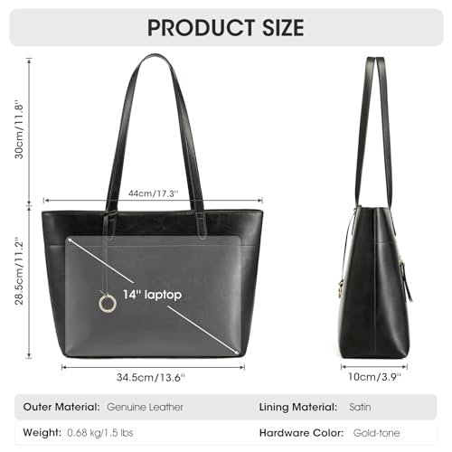 Image of Kattee Vintage Genuine Leather Work Tote for Women | Spacious interior with a zip compartment for organized work, travel, and everyday essentials.