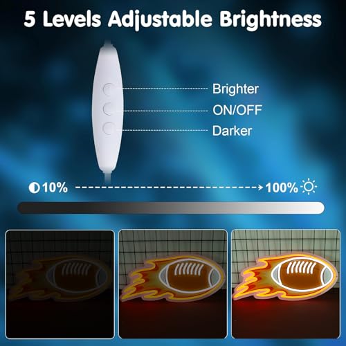 Image of Football Neon Signs Dimmable Football Neon Lights Wall Decor for Club Dormitory Bedroom Shop Home Birthday Party Gift Art for Kids Fans 16.54x12.2 IN-USB Powered-Acrylic