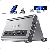 【Station d'accueil 11 en 1】 : Cette station d'accueil USB C est équipée de deux ports HDMI 4K à 60 Hz pour la vidéo HD à 1 Gbit/s, et d'un port Ethernet Gigabit filaire RJ45. Cette fonctionnalité n'est pas prise en charge par tous les ports USB-C. Ce support est compatible avec les ordinateurs portables Windows (avec port USB-C complet ou Thunderbolt 3/4) et les Microsoft Surface Pro 11/10/9/8. Remarque : Veuillez connecter une alimentation d'au moins 65 W.