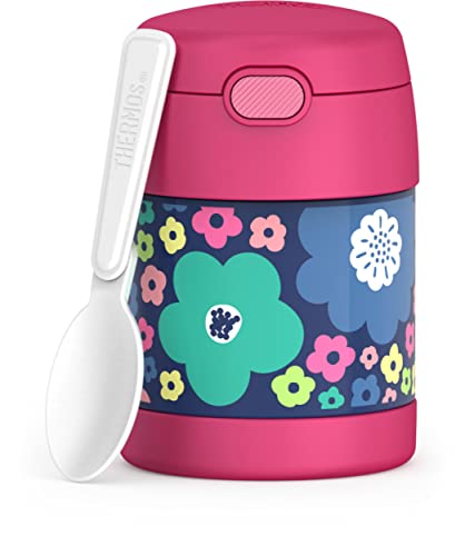 Image of THERMOS FUNTAINER 10 Ounce Stainless Steel Vacuum Insulated Kids Food Jar with Spoon, Mod Flowers