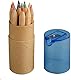 WPRO Mini Buntstifte Set Toby – 12 Dosen mit 12 Farben & Anspitzer blau | Kinder Mitgebsel für Geburtstag, Schule & Party | Holz Malstifte Jungen Mädchen