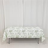 Efavormart Polyester Rectangular Tablecloth 60'x102' White with Dusty Sage Green French Toile Pattern - Sophisticated Table Cover for Chic Weddings & Events