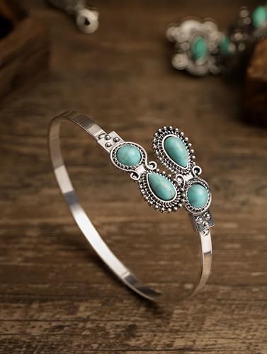 MINACHI Created Turquoise Bangle For Women - Pear Shape Silver-Overlay Cuff Bangle Jewelry 6