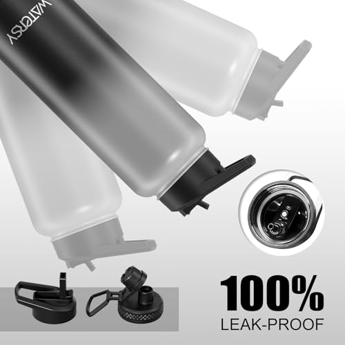 Image of 40oz Insulated Water Bottle (Cold for 48 Hrs),BPA Free&Leak Proof,Stainless Steel Water Flask,Water Jug with Straw Spout Lids for Gym,Hiking,Travel,Grey Black