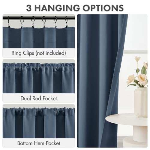 Image of MIULEE 4 Panel Set Short Bedroom Blackout Curtains 54 Inch Long Stone Blue | Thermal Curtains for Summer Heat, Light Blocking Privacy Window Drapes, Top&Bottom Rod Pocket