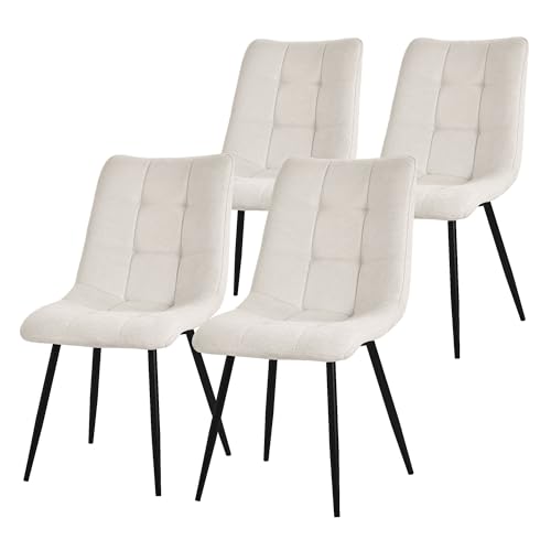 ML-Design Juego de 4 Sillas de Comedor Color Beige Asiento Acolchado para Cocina o Salón con Funda de Tela y Patas de Acero Negro Sillón Tapizado Suave con Respaldo para Oficina o Sala de Estar