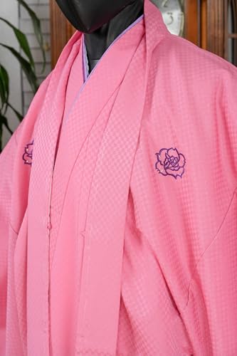 DEAR VANILLA Traditional Authentic Men\'s Kimono & Haori Set Japanese Samurai Robe/Jacket Ensemble Dress Genuine MKE-0153 Pink - Thumbnail 6