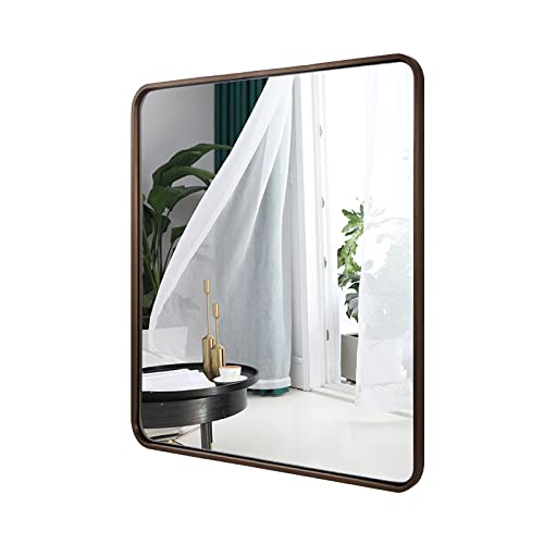 Image of ANDY STAR Bronze Bathroom Mirror, 30x36 InchRounded Rectangle Oil Rubbed Bronze Mirror, Bronze Mirrors for Wall Metal Framed, Iron Tube, 1'' Deep, Wall-Mounted Horizontally /Vertically