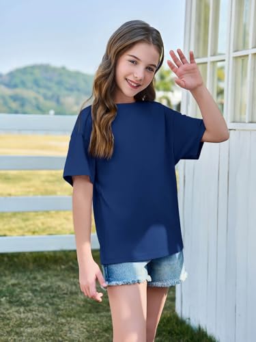 Image of Haloumoning Girls Short Sleeve T-Shirts | Kids, Summer,Girls shirts,Oversized t shirts,Girls T-Shirts,Oversized Tops, Casual Crewneck, Basic Tees 5-14Y