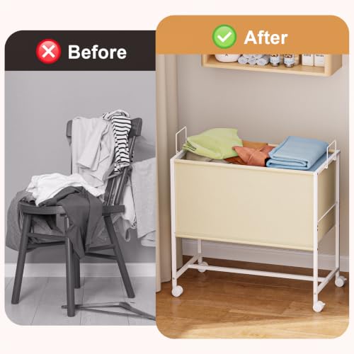 Image of Rolling Laundry Basket with Wheels,Large Capacity Laundry Basket Cart | 130L Fabric Clothes Hamper Organizer Cart for Laundry Room Bedroom Bathroom Dorm,White