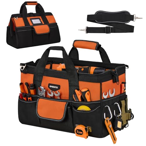 Image of 16-Inch Heavy Duty Tool Bag, 22 Pockets Empty Tool Box Organizer Storage, Soft Large Tote Toolbox Organization Portable Handle Carry Drill Toolbag for Handyman Home DIYer, Dad Men Gifts, Orange