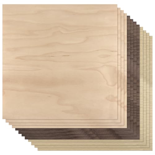 Boao 12 Pcs Real Wood Veneer Sheets 12 x 12 Wood Veneer Laminate Sheets for Jewelry Boxes Door Panels Marquetry (Cherry Maple Walnut)