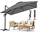 VOUNOT® Ombrellone Decentrato da Giardino 3x3M, Inclinabile a 6 Posizioni, Rotazione a 360°, Telo Impermeabile Anti-UV in Poliestere con 8 Stecche, per Esterno, Terrazzo e Piscina, Grigio Scuro