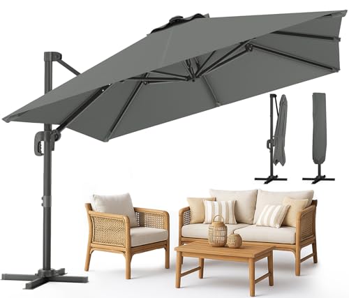vounot® Parasol Déporté Carré 3x3M avec 8 Baleines...