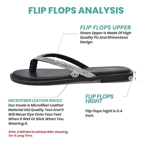 Image of NianEr Womens Microfiber Leather Memory Foam Sandals Flip Flops Slides | Rhinestone, Glitter, Sparkly, Bling, Jeweled, Sparkle, Diamond, Flat, Comfortable, Slip On, Dressy, Dress, Beach, Vacation