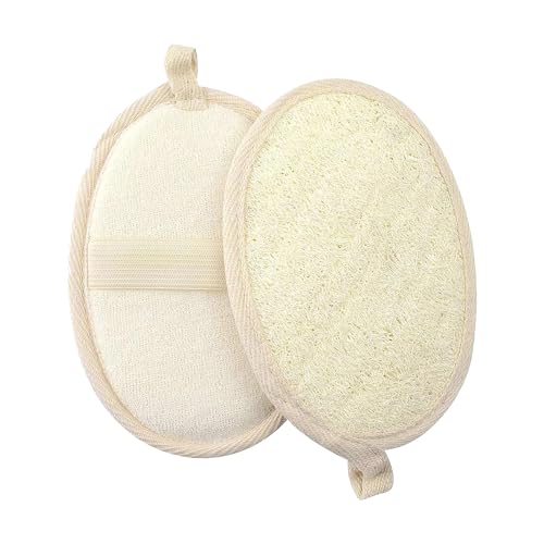 Paquete de 2 esponjas naturales exfoliantes corporales, ecológicas y biodegradables, para hombres y mujeres, exfoliante suave para piel lisa, almohadillas de baño en color beige