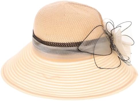 Alipis Women’s Large Brim Organza Flower Sun Hat Beige Straw Summ...