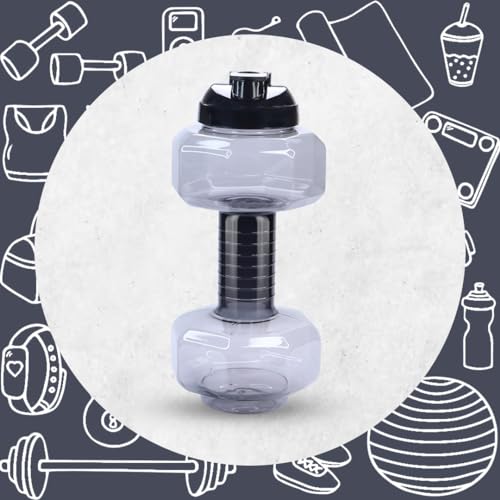 Image of Attro Dumbbell Water Bottle 2 Liter Plastic Bottle with Grip Handle Stylish Bottle for Gym Lover BPA Free, Food Grade, Leakproof- Grey