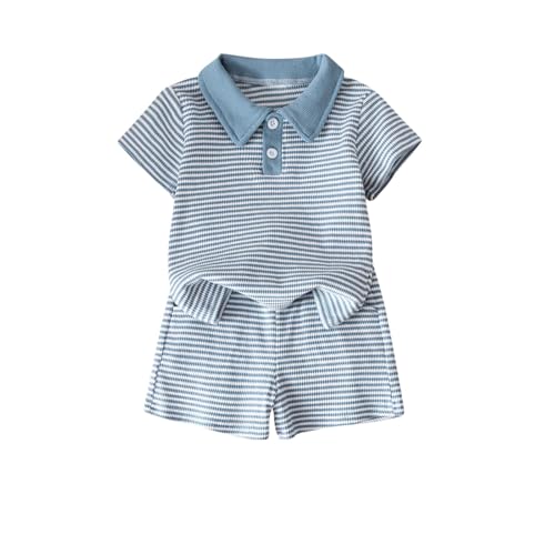 Toddler Kids Cotton 2 Piece Outfits Casual Striped Short Sleeve Lapel T-Shirt and Shorts Matching Sets for 0-4 Years