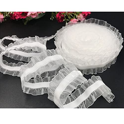 Ruban en dentelle, 1,8 m (environ 1,8 m) 2,5 cm ruban élastique en organza à volants ruban de velours ruban extensible pour vêtements, artisanat, couture, patchwork (bleu) (café)