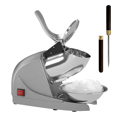 OKF Ice Shaver Prevent Splash Snow Cone Machine, Electric 3 Blades Shaved Ice Machine, 380W Ice Shaver Machine, 286lbs/hr Ice Crushers for Home Use, Ice Crusher with Free Ice Pick (Silver) by OKF - Used condition - US$47.46