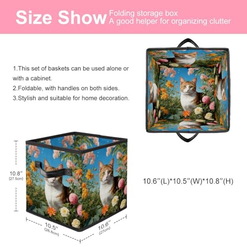 Grand bac de rangement pour la maison chat et fleur mignon - 3
