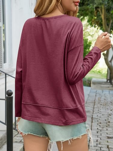 Image of Cicy Bell Womens Long Sleeve T Shirts V Neck Casual Flowy Tops Fall Fashion Loose Fit Basic Tees