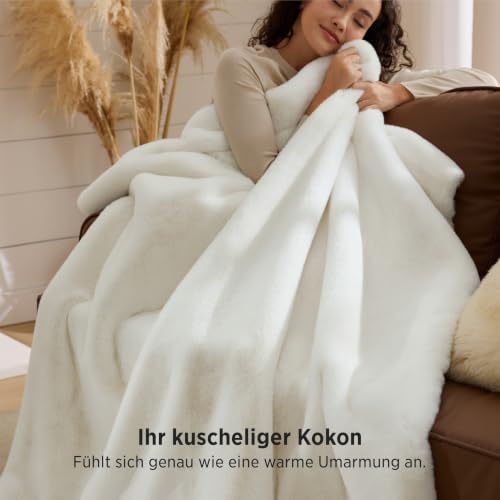 BEDSURE Kuscheldecke Flauschige Kunstfelldecke 150x200 - Sherpa, Weiß – Ansicht 4