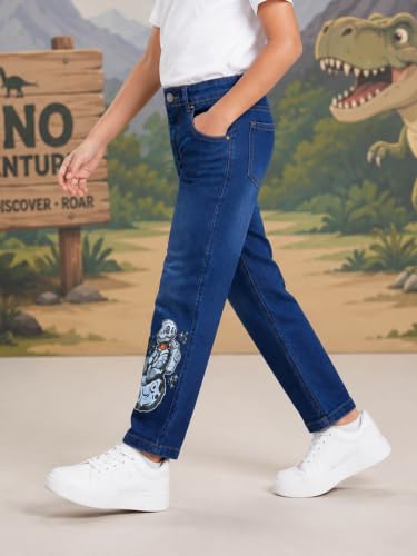 Image of KiddoPanti Boys Regular Fit Denim Pant | Stretch Poly Cotton Denim | Regular Fit Full Length Pant | Back Elasticated & Button with Zip Open Fly