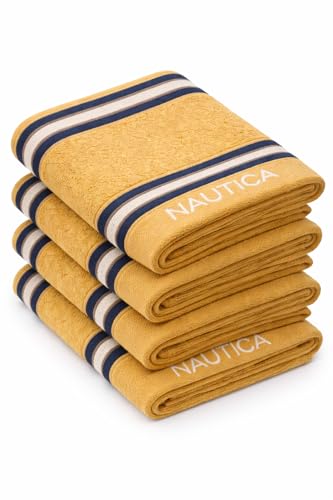 Image of NAUTICA Super Soft Zero Twist 100% Cotton Towel -4pc Face Towel (Vintage Crew Stripe) solid-beige-500 GSM