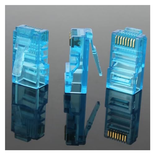 Conector de red RJ45 CAT5 multicolor, pasacables de cristal con 50 piezas de cabezal rojo 3