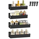 keilend Magnetic Shelf for Fridge 4 Pack 2 Sizes Magnetic Spice Rack with 11 Lbs Weight Capacity, Iron Strong Shelf for Kitchen Storage - Black