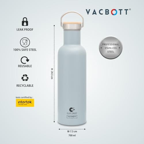 Image of Clay Craft Vacbott Hiker Combo Double Wall 18 Hours Hot & 24 Hours Cold Water Bottle Vacuum Insulated Flask Bottle 700ml, with Single Walled Victor Mug Set of 2 Steel Bottle|1Year Limited Warranty