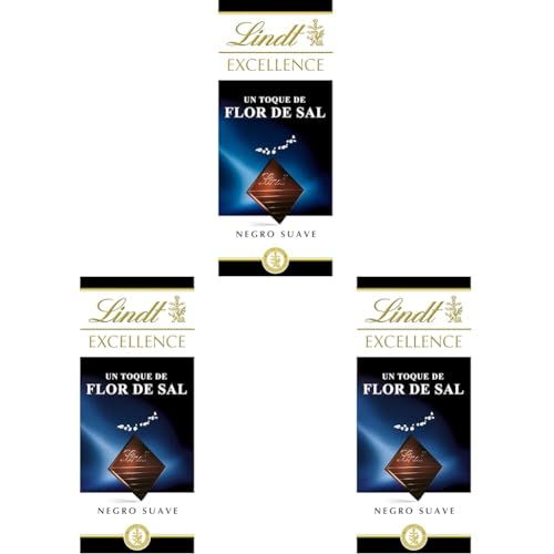 Lindt Excellence Tableta de Chocolate Negro, tableta de chocolate puro, chocolate negro aromático, extrafino, con un Toque de Flor de Sal, 100g (Paquete de 3)