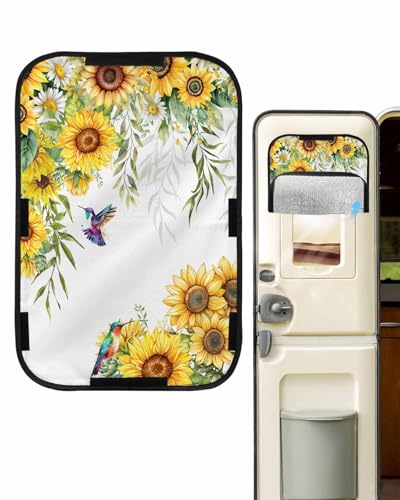 LEOKOTI RV Door Window Shade, Spring Sunflowers Blackout RV Window Shades Foldable, Birds Watercolor Botanical Garden Floral Privacy Insulation Car Covers 16