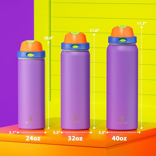 Image of 32 oz Insulated Water Bottle for Women: Meoky Stainless Steel Metal Water Bottle with 2-in-1 Straw and Spout Lid - Leak Proof, Cold for 24 Hours, Protective Silicone Base, BPA-Free for School, Violet