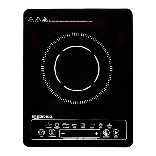 Image of Amazon Basics 2200W Induction Cooktop | 8 Pre-Set Cooking Menus | LED Digital Display | Touch Panel I Energy Efficient, Auto Cut-off, 25A IGBT & 4KV Surge Protection I Smart Pan Sensor I Black