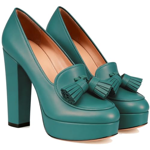 Image of SHODENSE Women Vintage Chunky Platform Loafers Pumps Tassel Round Closed Toe Slip On Suede Block High Heel Dress Loafer Shoes Buckle Strap Oxford Loafers Fringe Pump Dressy Chic Sexy Y2k 4-11 M US