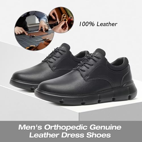 XPACS Men's Orthopedic Leather Dress Walking Shoes: Comfortable Arch Support Orthotic Plantar Fasciitis Business Casual Oxford, Flat Feet Formal Tennis Work Shoes for Foot and Heel Pain Relief2