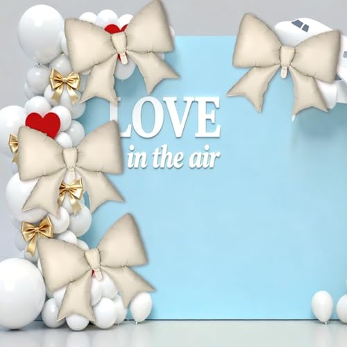 Image of 4Pcs Giant Bow Balloons, 97.5cm /38in Big Elegant Coquette Theme Balloons for Birthday Wedding Engagement & Party Large Decorations Bridal & Bachelorette Supplies (Cream)