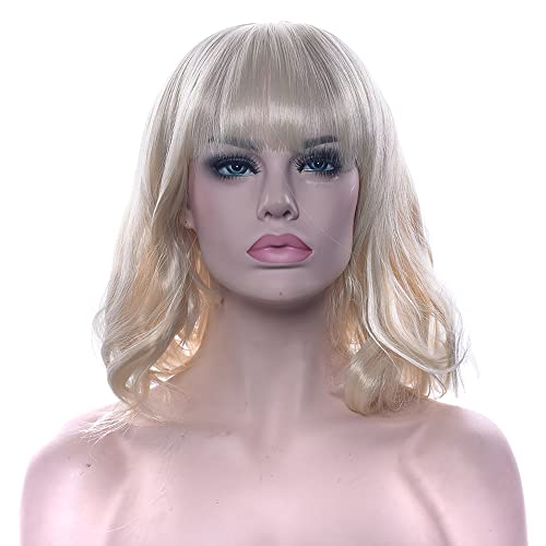 IMISSU Short Curly Hair Bob Wigs Cosplay Wig with Bangs Halloween Costume Party Headwear for Women (613 Blonde) - Image 2