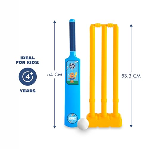 Image of Lata Toys Howzzat Senior Cricket Set for Kids (Age 4+) Full Kit with Durable Plastic Bat, 3 Stumps, Bails & Ball - Ideal Bat Ball Set for Boys & Girls, Blue